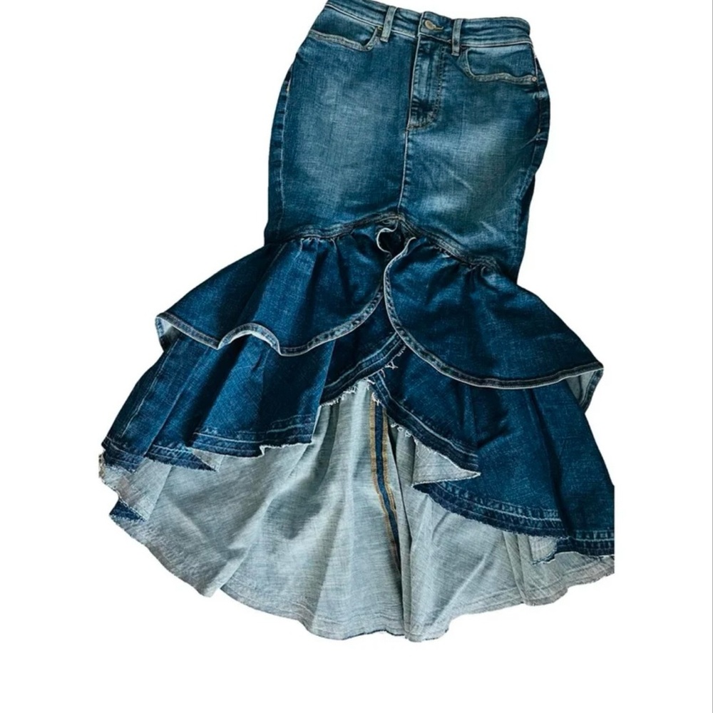 Guess Blue Ruffled Trumpet Maxi Skirt